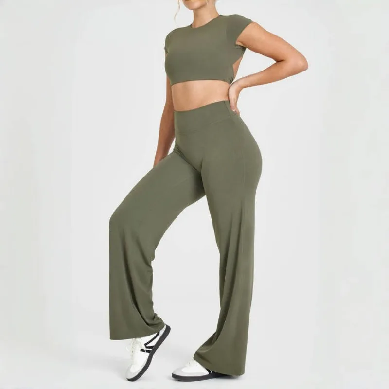 

Women's Nude Yoga Set Backless Slim Fit Beautiful Shoulder Straps Chest Pads Yoga Pants Set Outdoor Sports Leisure Fitness Suit