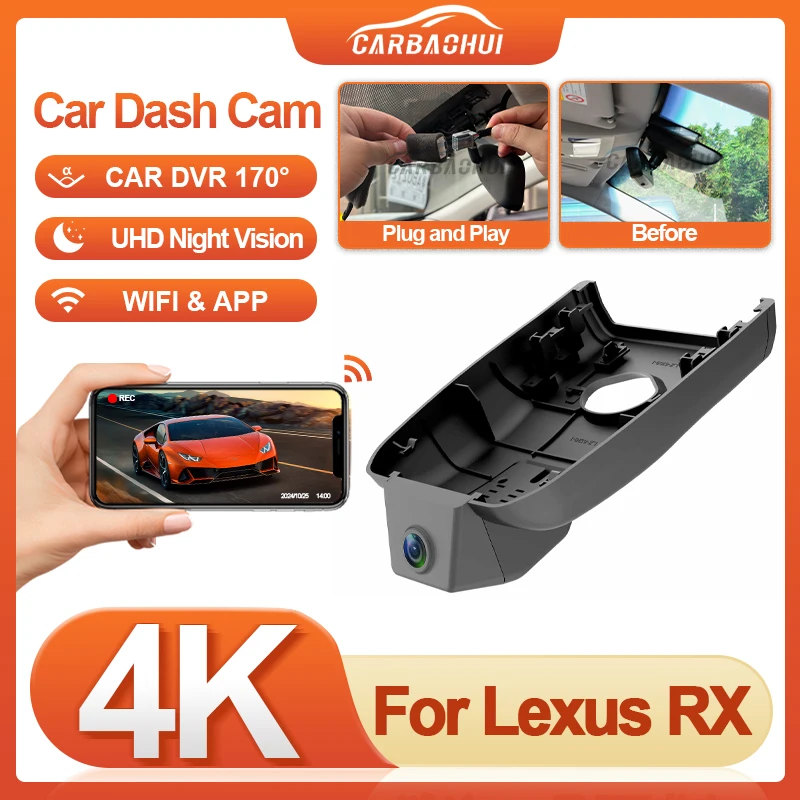 

Автомобильный видеорегистратор Plug and Play 4K для Lexus RX AL20 RX350 RX450h 2017-2025, видеорегистратор, WIFI, видеорегистратор, автомобильный видеорегистратор, записывающие устройства