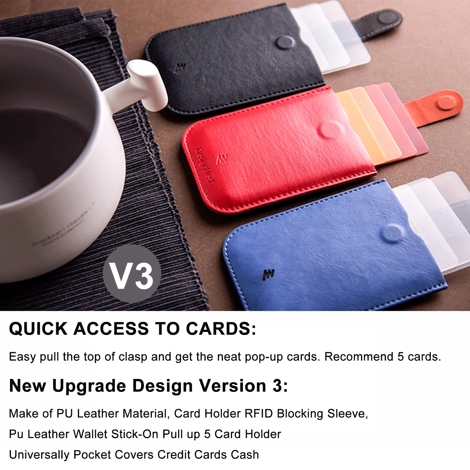 DAX V1 V2 V3 Leather Card Holder Mini Slim Portable Pulled Men Credit Card Wallet Color Gradient 5Card Money Purse Women Handbag