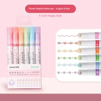 6pcs Line Shaped Highlighter Roller Tip Curve Liner Marker Pens Graffiti Pen Kawaii Korean Stationery School Office Supplies 5