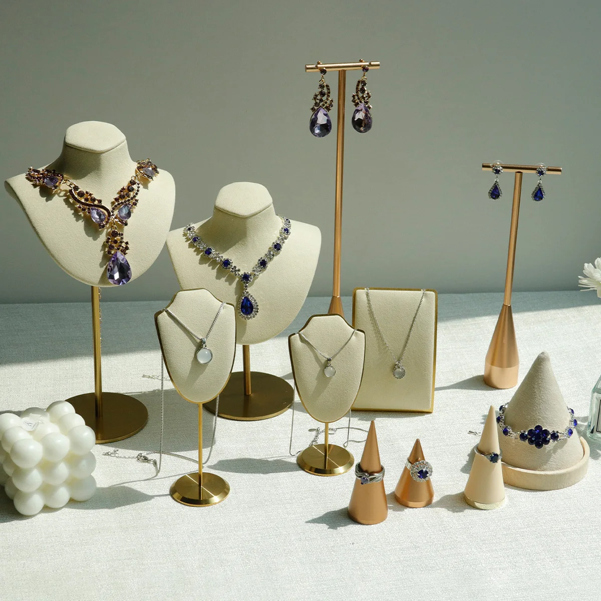 Beige Jewelry Display Props with Metal Base