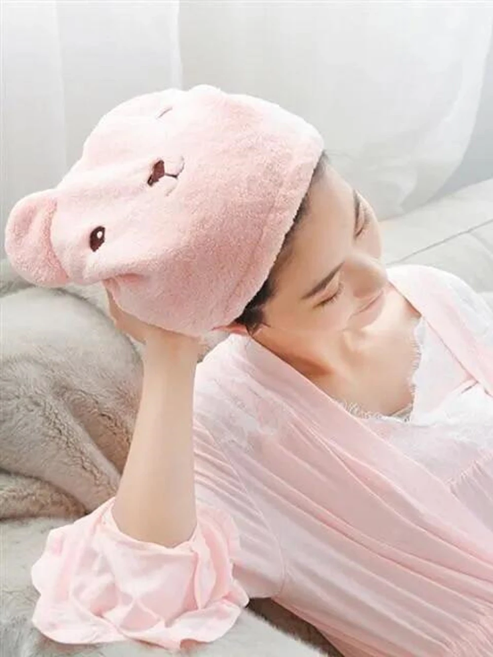 Cartoon Bear Hair Drying Cap,Soft Absorbent Reusable Wrapped Style, Practical Bathroom Essential for Women & Girls