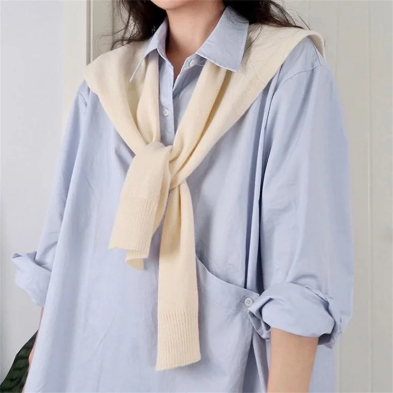 Korean Knitted Shawl Air-conditioned Room Female Blouse Shoulders Fake Collar Cape Knotted Scarf Solid Color Neck Guard Scarve