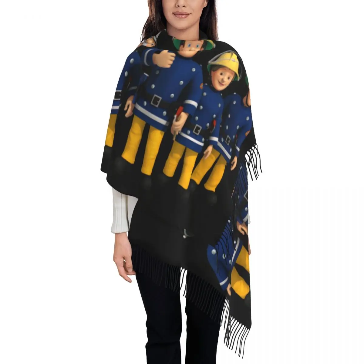 Stylish Fireman Sam Tassel Scarf Women Winter Warm Shawl Wrap Ladies Scarves