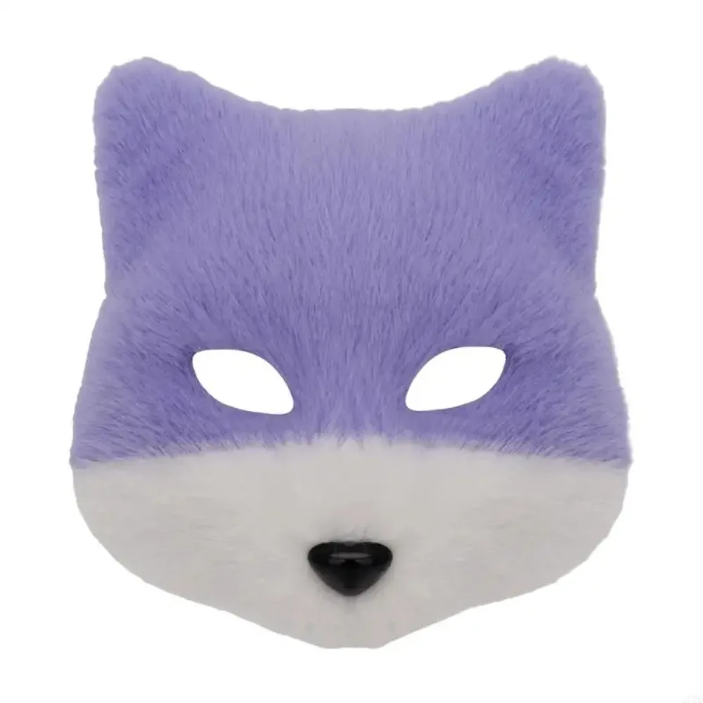 270D Faux Furs Wolf Foxes Mask Plush Cats Half Face Mask Foxes Cats Wolf Cosplay Costume for Masquerades Halloween Christmas 5