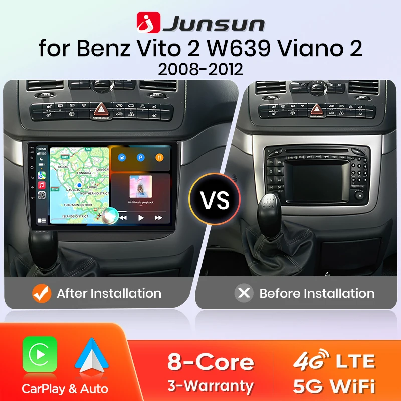 Junsun 8 Core Wireless CarPlay Android Auto Auto Radio Für Mercedes Benz Vito 2 W639 Viano 2 2003-2015 4G WiFi GPS Navigation