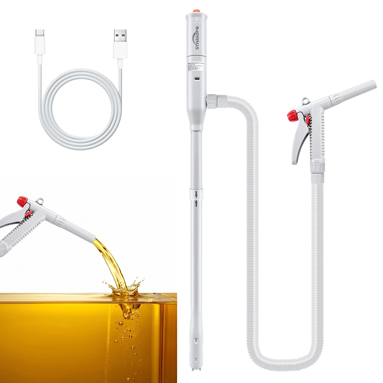 New Portable Foldable Oil Transfer Pump 19 Inch Inlet Tube 51 Inch PP Outlet Tube with Gun Mouth for Fuel Oil Gas Water Petrol