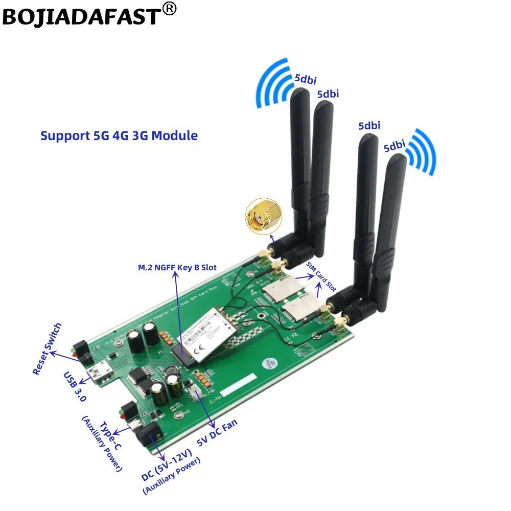 

USB 3.0 Port To NGFF M.2 Key-B Wireless Adapter 2 Standard SIM Card Slot 4 Antenna For 5G Module 4G 3G LTE WWAN GSM Modem