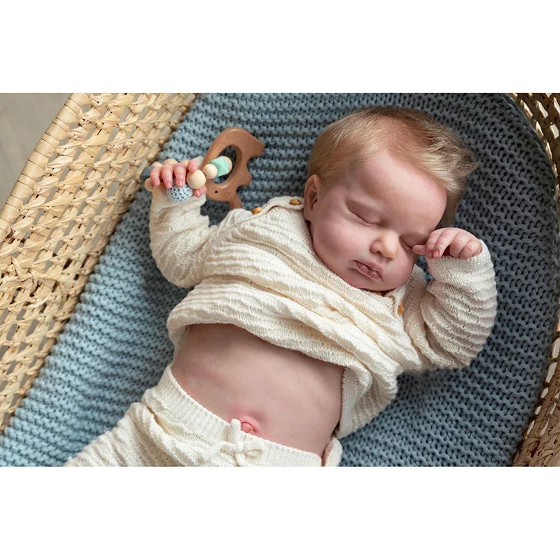 

18inch Silicone Baby Doll Reborn Loulou Sleeping Newborn Baby with Blone Hair Multiple Layers Painted 3D Skin with Visible Veins