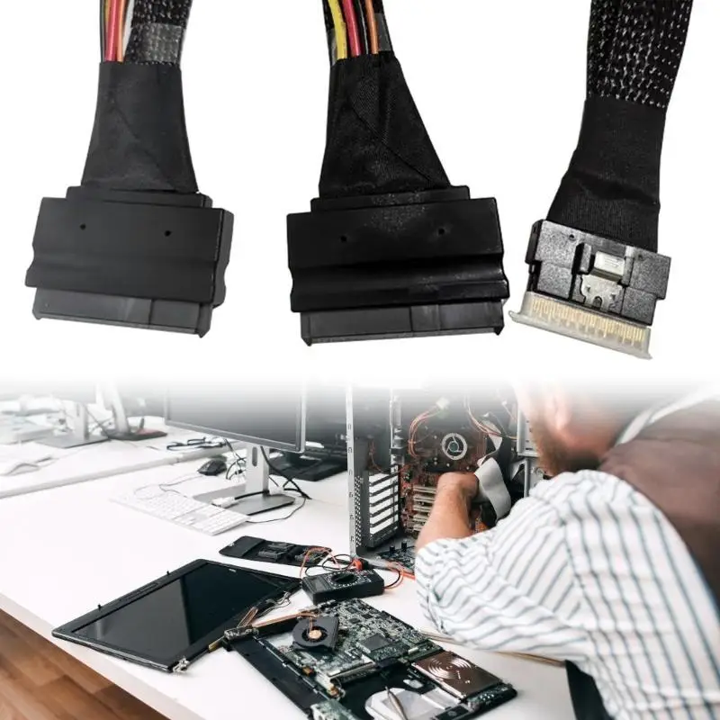 

Y1UB Гибкий соединительный кабель привода NVME от SFF8654(8i) до 2SFF-8639 SFF8654 — SFF8639