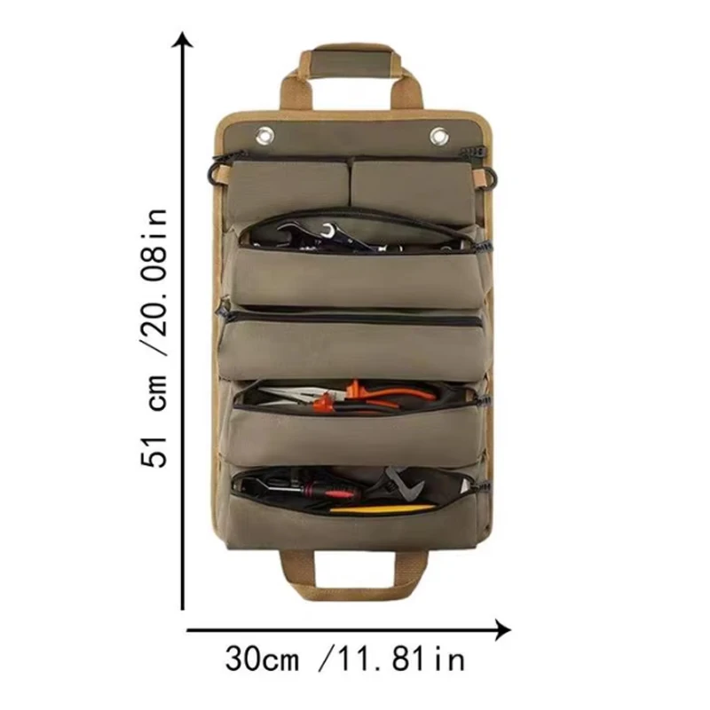 Bolsa de almacenamiento portátil enrollada con múltiples bolsillos profesional, bolsa de herramientas para Hardware, alicates impermeables, multiusos
