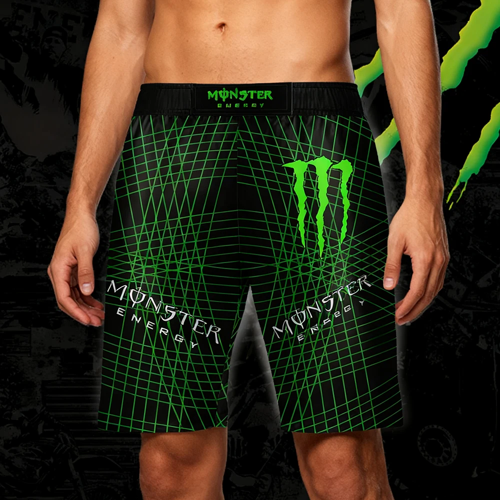 Monster Energy Pantalones cortos deportivos funcionales Pantalones cortos con estampado geométrico fresco y moderno Estilo funcional Pantalones cortos funcionales en contraste