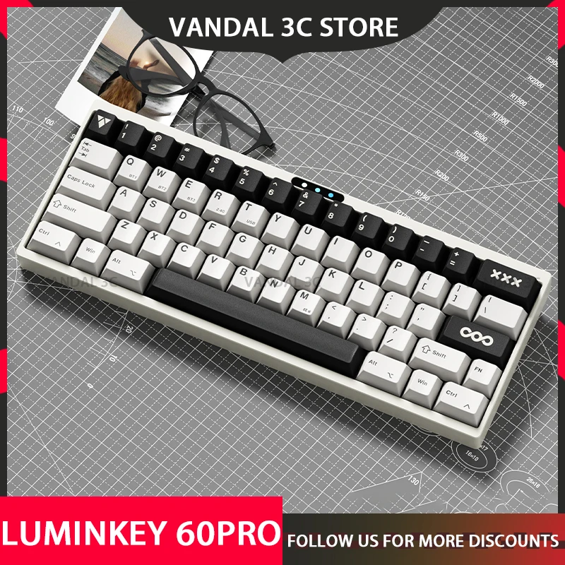 Luminkey 60pro Mechanical Keyboard Tri Mode Wireless Gaming Keyboard Aluminum Alloy Custom Keyboard Gasket Pc Gamer Accessories