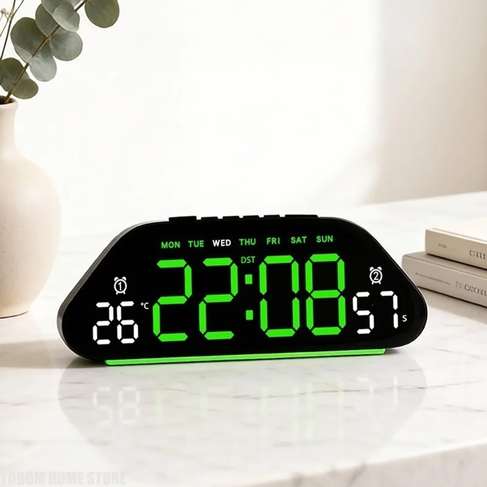 Dimmable LED Electronic Desk Clock, Temperature Week Date Display Alarm Clock with Timer Countdown and Ambient Light Function