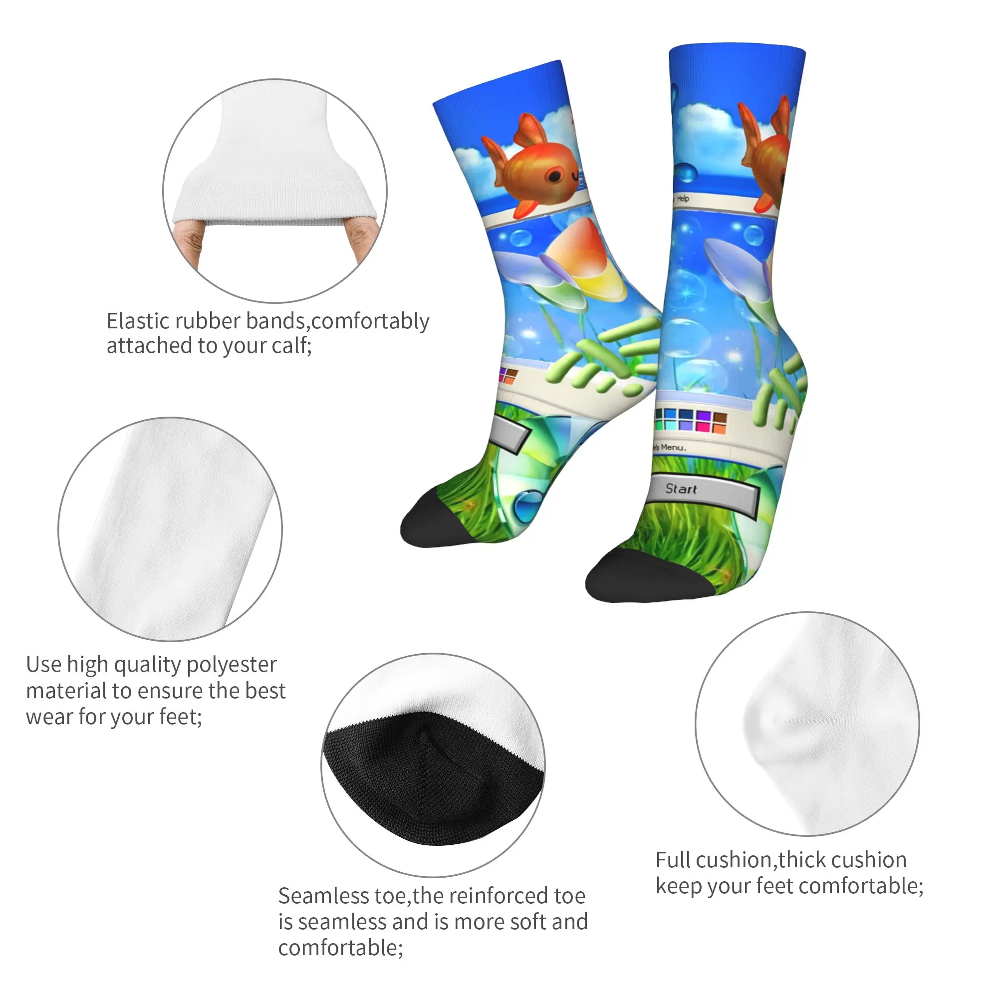 Frutiger Aero   Socks Men's Women's Aesthetic Fish Computer Socks Harajuku Spring Summer Autumn Winter Middle Tube Socks Gifts