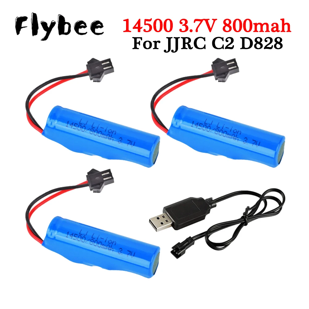 For JJRC C2 D828 RC Car Parts 14500 3.7v 800mah rechargeable battery with charger For RC Stunt Dump Car Battery Toys Accessories