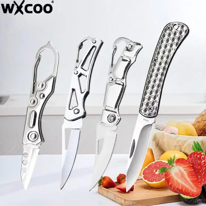 WXCOO Stainless Steel Folding Knife Kitchen Utility Knife Fruit Pocket Knife with Keychain Handle for Home Kitchen Necessities