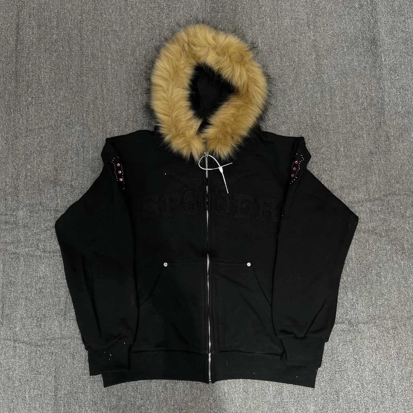 

American High Street Sle Zipper Hoodie with Fur Collar Loose Fit Casual Long Sve Sweatirt for Youth Trendy Faion