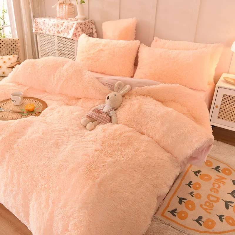 

Thickened Warm Lamb Wool Plush Quilt 1 PCS High-end Luxury Mink Velvet Duvet Cover Pillow Case Winter Bedding Girl Bed Decor