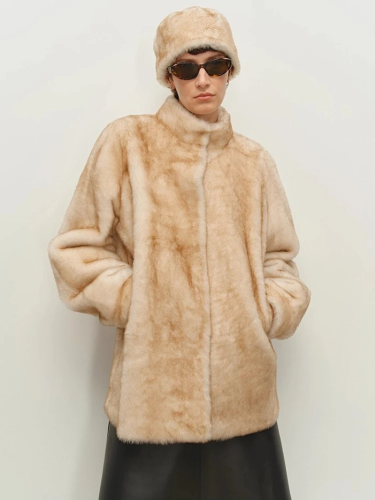 الراقية الفاخرة ميرينو الأغنام الفراء امبسوول الستر للنساء 2025 جديد بسيط الوقوف طوق الشتاء جلد طبيعي معطف الفرو الحقيقي #1