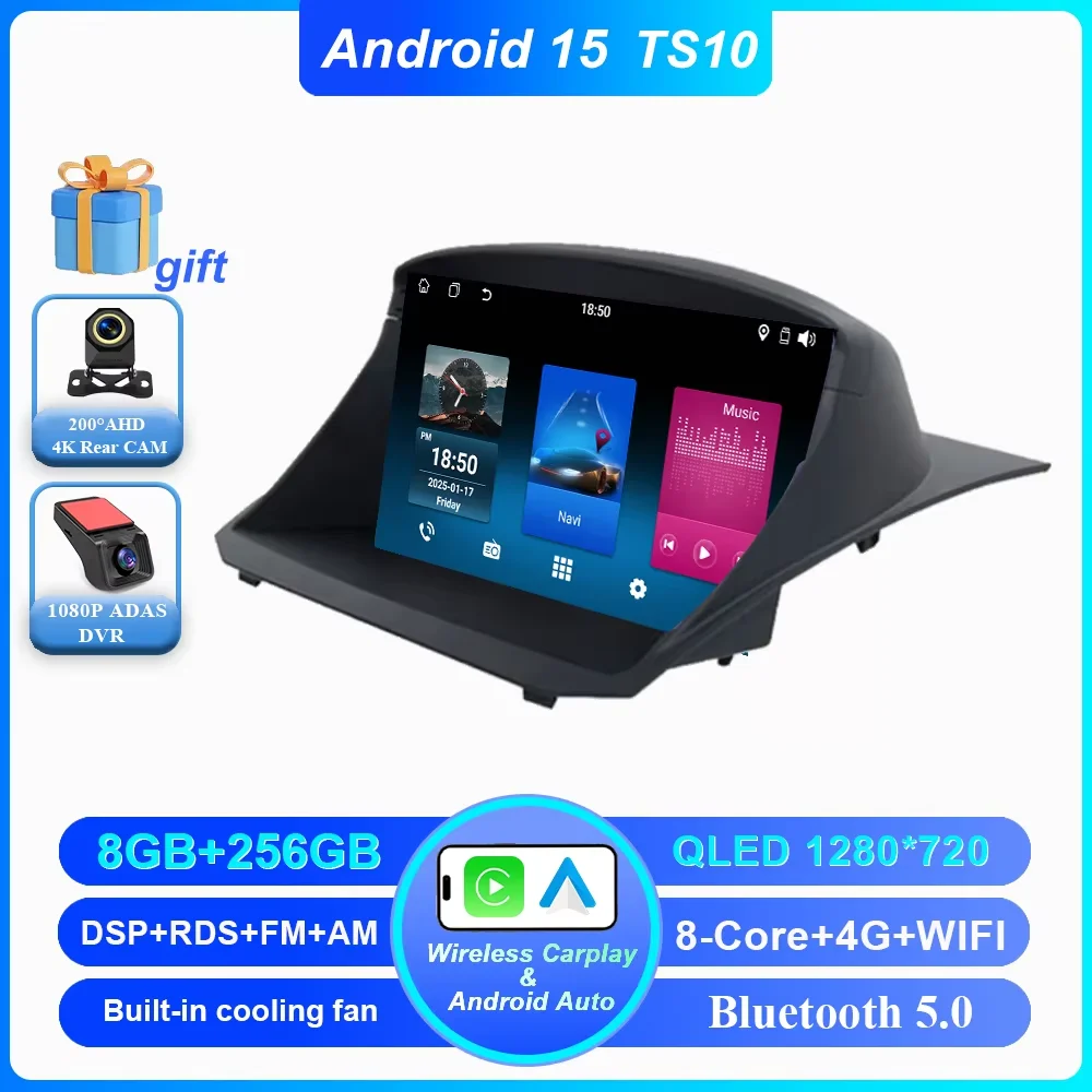 Android 15 Voor Ford Fiesta 2009-2018 Auto Multimedia Video Player GPS Navigatie Auto DVD Bluetooth Touchscreen GEEN 2DIN DVD 4G