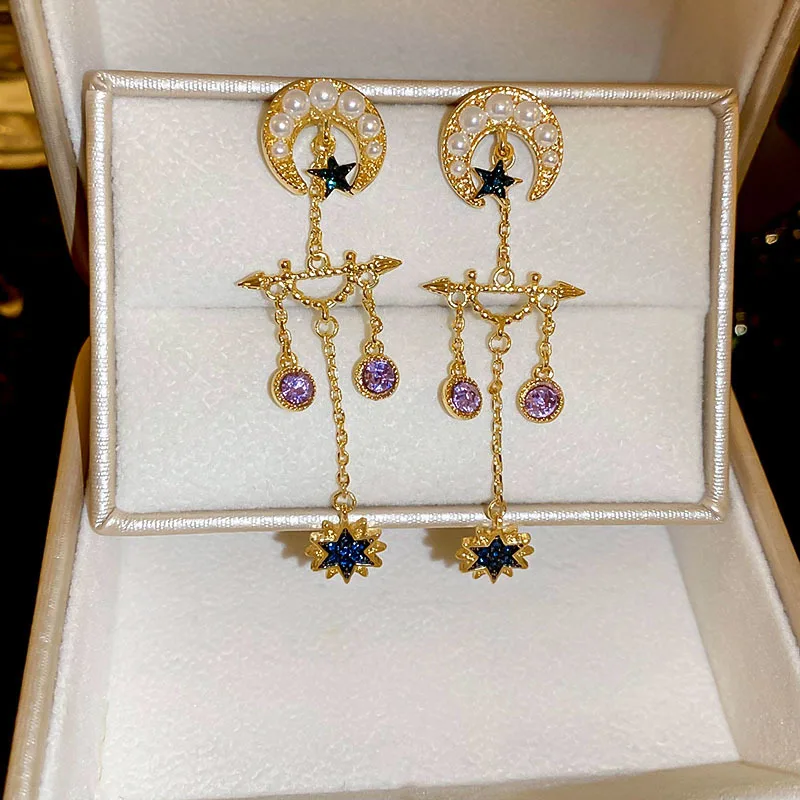 NISHIZAWA-Boucles d'oreilles en perle de lune et diamant, boucles d'oreilles rétro haut de gamme, à la mode