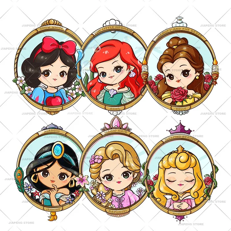 Cute Disney Princess Iron On Patches For Handbags Eco-Friendly Cartoon Heat Transfer For Girls Clothes Thermal Sticker Decor DIY