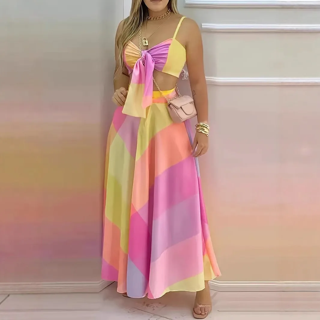 Top cropped, saia com zíper com estampa geométrica, estilo praia