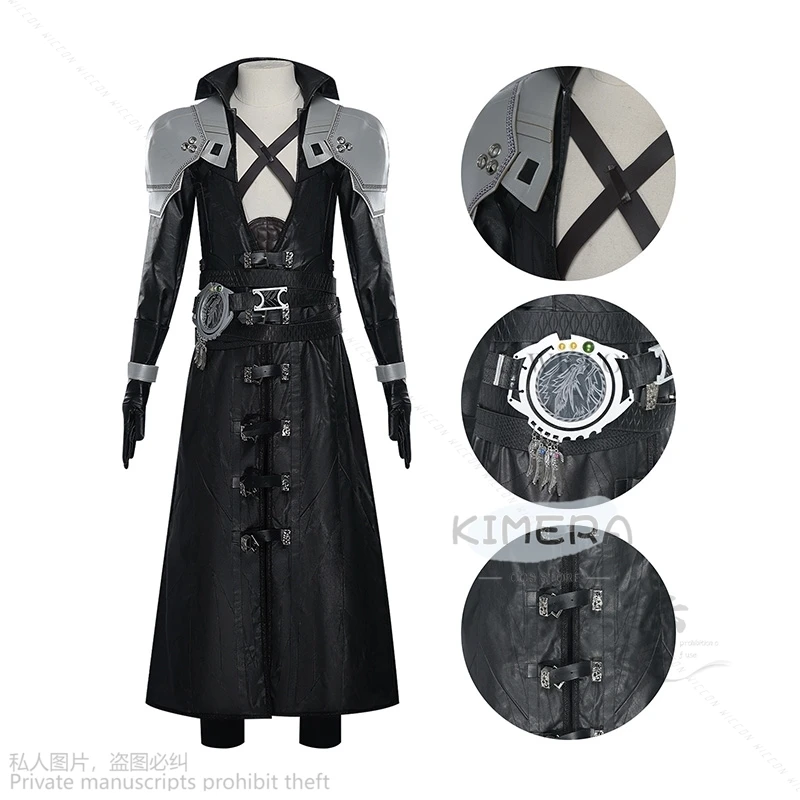 FF7 Sephiroth Costume Cosplay cappotto e accessori in pelle fantasia nera Set completo stivali scarpe Halloween Roleplay Sephiroth Cos