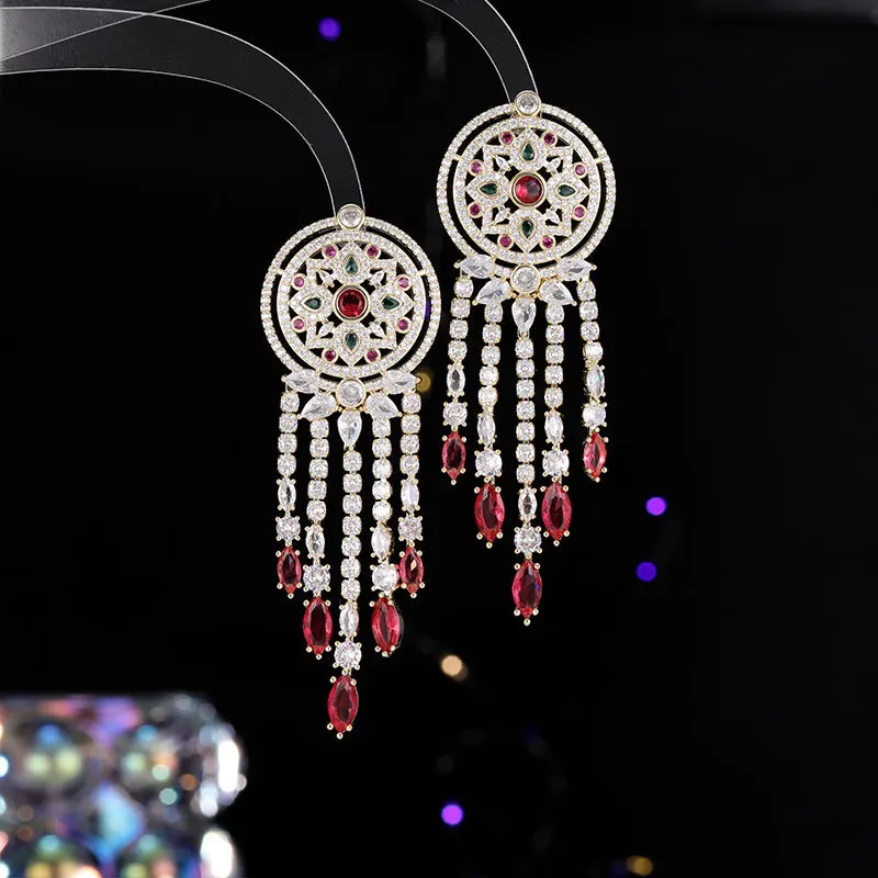 Luxury Jewelry Women Earrings Long Tassel Small Water Drop Dangle Earrings Dream Catcher Shiny Zircon Multicolor Female Gift