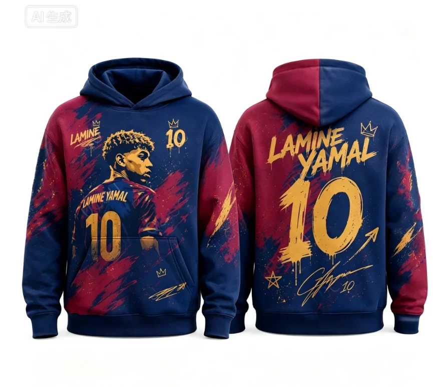 Yamal No. 10 Barcelona Spain Soccer Hoodie Men's Y2K Sweatshirt American Hip-Hop Streetwear Style Fan Gift