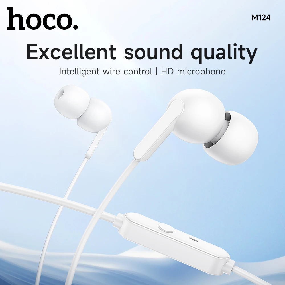 HOCO M124  3.5mm Wired Headphones In Ear Headset Wired Earphones With Microphone Stereo Earbuds Sports In-line Control For Phone