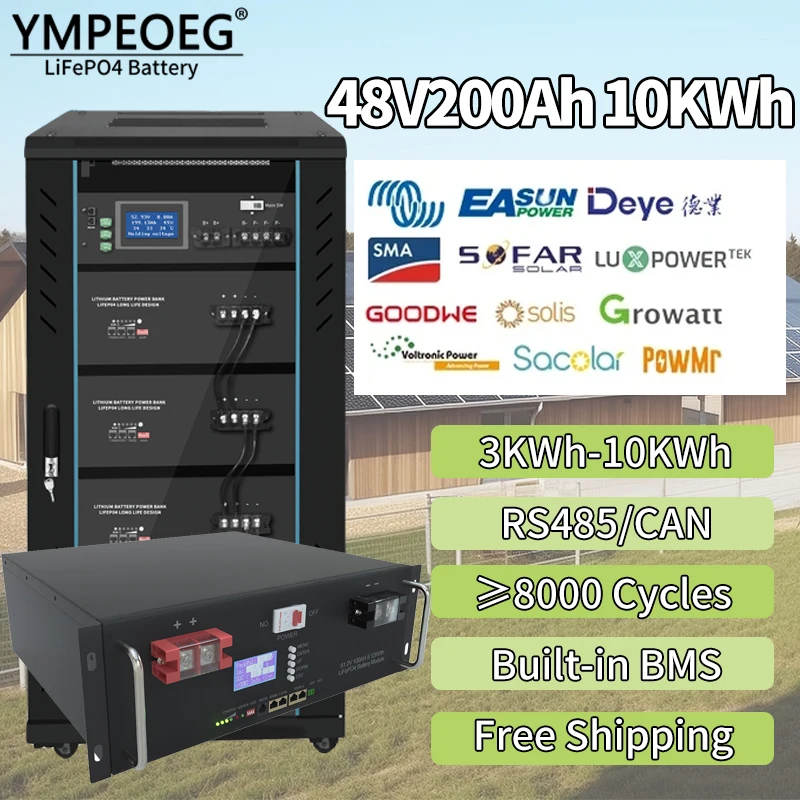 

10KWh LiFePO4 Battery Pack 48V 200Ah Built-in BMS 8000 Cycles Brand New Grade A Lithium Ion Solar Power Max 32 Parallel