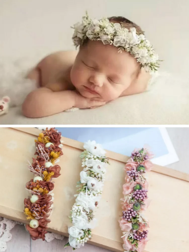 Accesorios de fotografía para recién nacido, diadema de bebé, tocado de foto de bebé de luna llena, diadema de flores hecha a mano