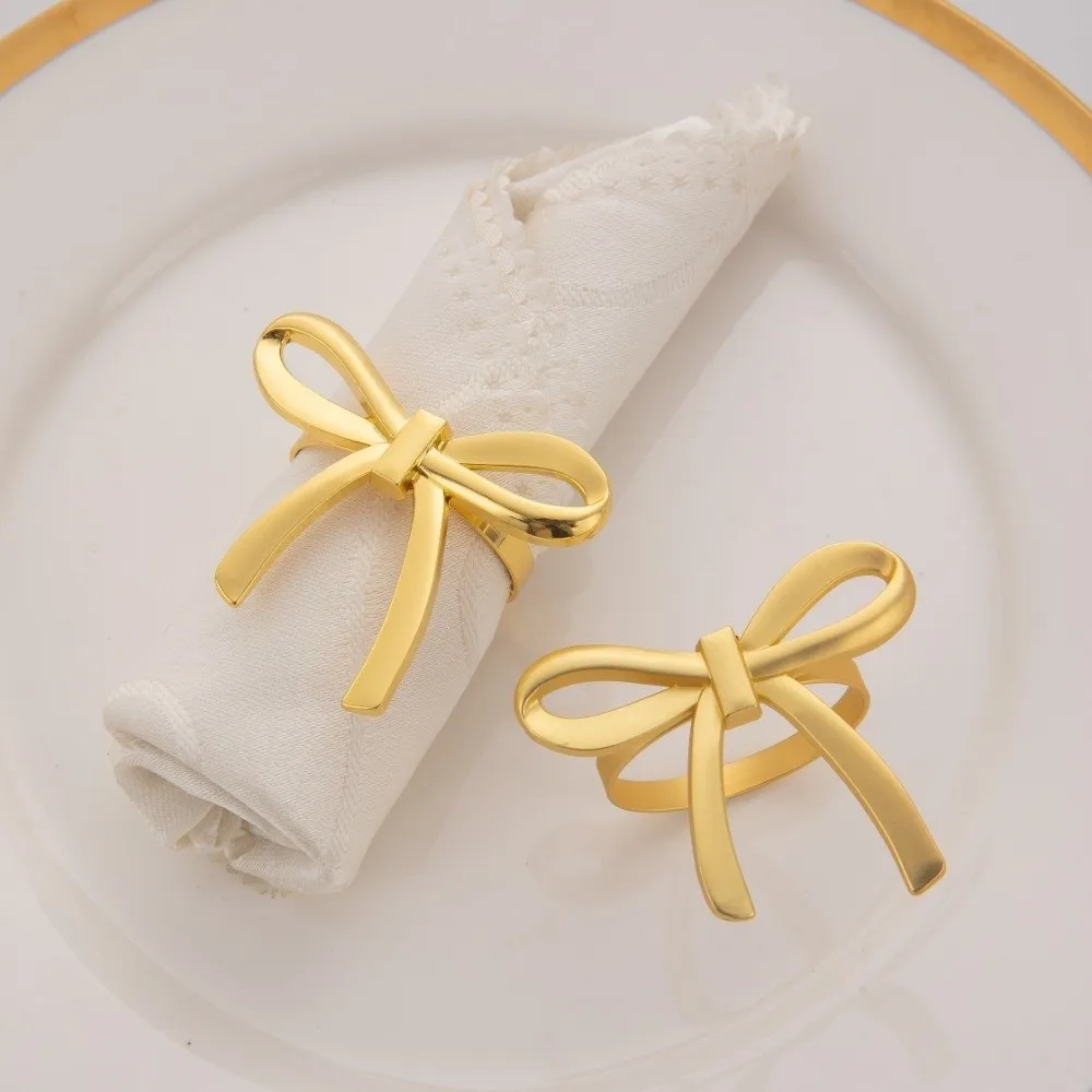 Elegant Metal Material Napkin Rings Bow Shape Elegant Napkin Holders Napkin Buckles Napkin Accessories