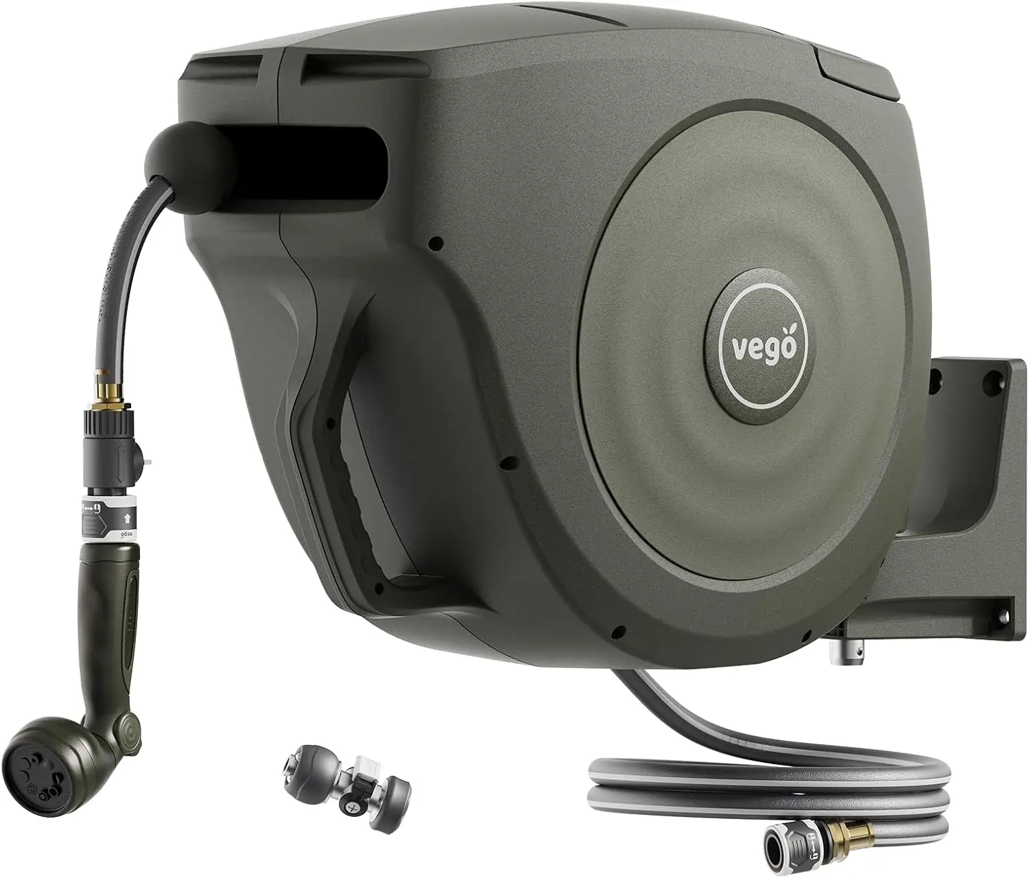 

Garden Hose Reel Retractable Hi-Flow Wall Mounted Hose Reel Automatic Rewind, Any Length Lock with 9 Patterns Sprayer Nozzle,