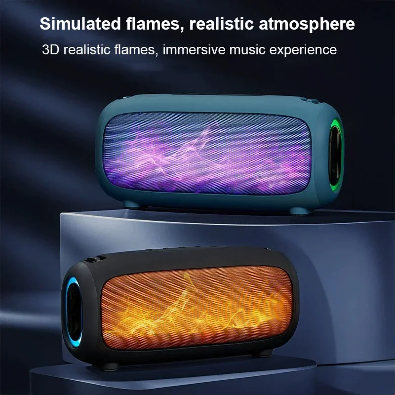 Flame Lamp Bluetooth Speaker Subwoofer with Dazzling Light Effect Outdoor Portable HIFI Stereo Sound Box Support TF AUX USB