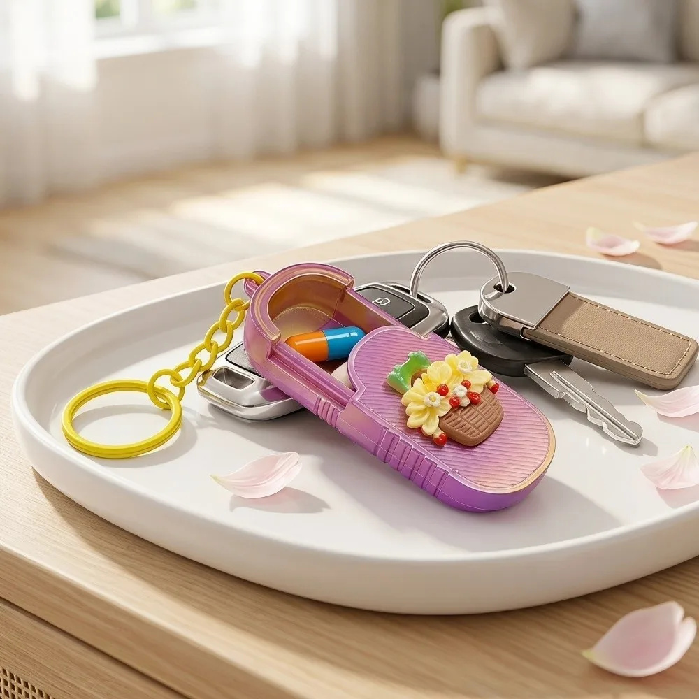 Compact Portable Pill Case Keychain Waterproof Flower Basket Handmade Mini Medicine Box Pendant Multifunctional