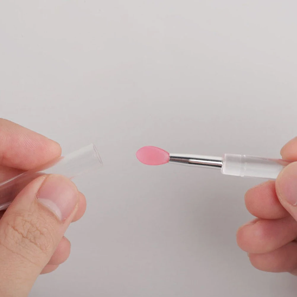 

9 pcs Lip Brush Silicone Applicator Wands Plumping Gloss Scrub Balm Mask Lipstick Transparent Handle Watermelon Pink Caps