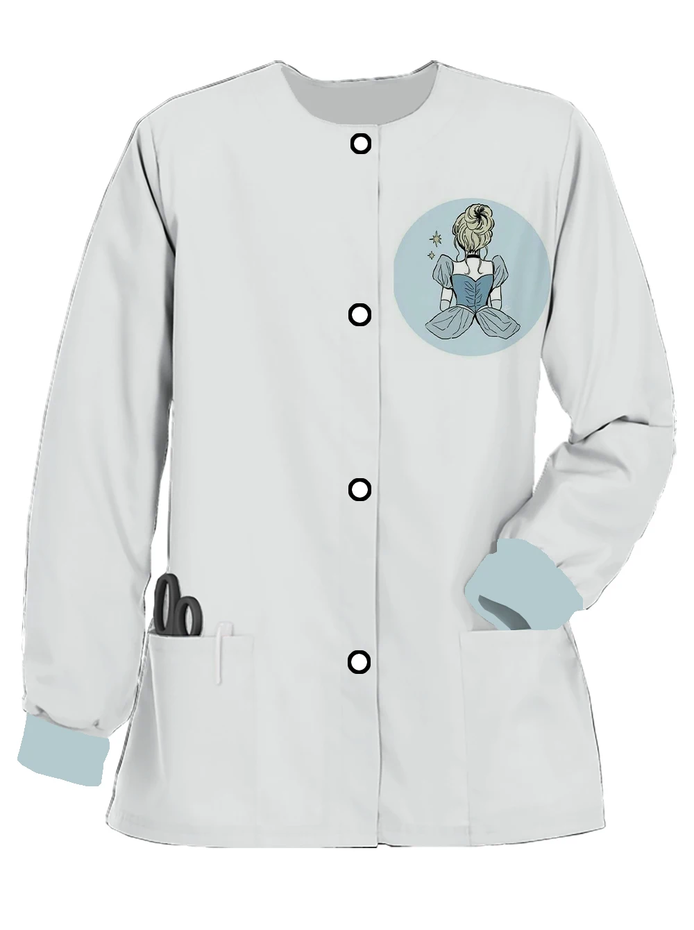 Flower Shop Cafe Work Uniform New Disney Princess Series Printed Hospital Women's Spring and Autumn Long Sleeve Nurse Uniform