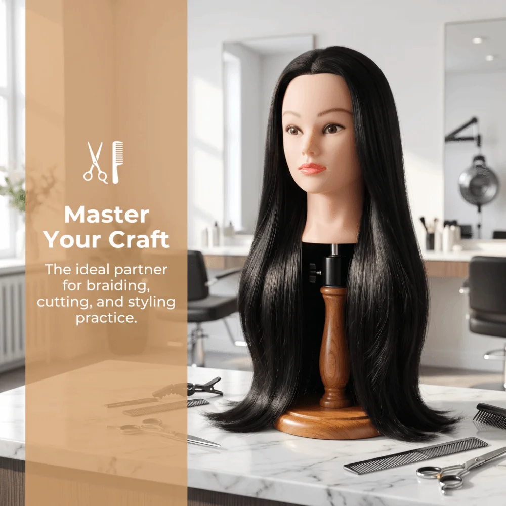 Synthetic Adult Manikin Head Creative Head Model Long Hair Training Head Straight Braiding Hairstyle Manikin Head