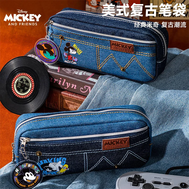 

Disney Mickey Retro Cowboy Pencil Bag Cartoon Student Middle School High School Student Large Capacity Stationery Bag