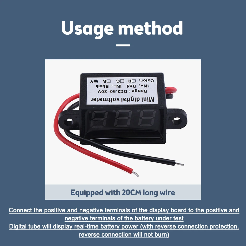 5 Kinds Mini Voltage Tester Digital Voltmeter 0.28 Inch Red/Green/Blue Display Two Wire 3.0V-30VDC Waterproof Voltmeter Meter