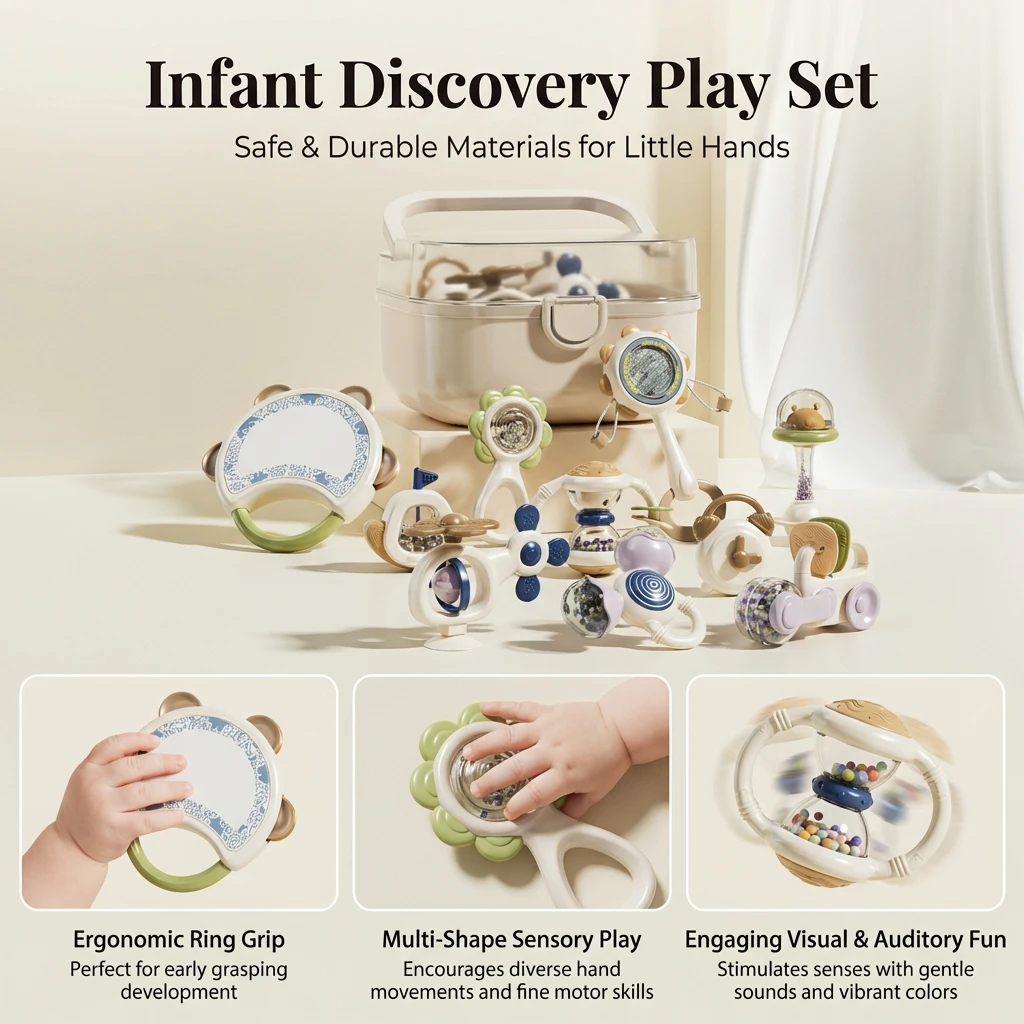 赤ちゃんのおもちゃギフト噛むことができる歯固めハンドベルベッド0-6ヶ月快適赤ちゃん知能トレーニング歯知能開発おもちゃセット