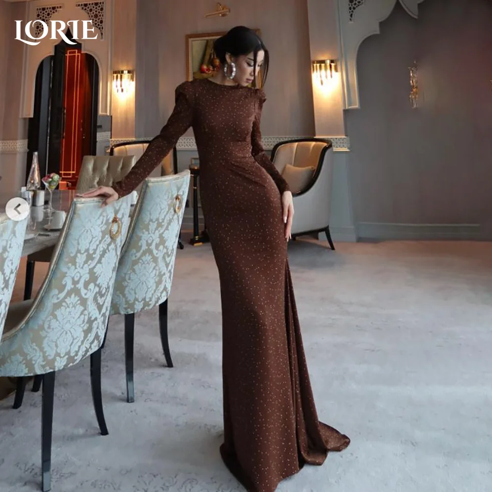 

LORIE PuffSaudi Party Dress High Collar Long Sleeve A-Line Evening Dress Prom Dress Chiffon Illusion Party Gown Club Customized