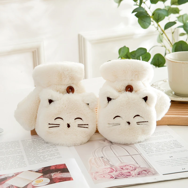 

Girls Autumn and Winter Plush Thickened Student Plush Cute Smile Cat Ins Cartoon Cycling Warm Flip Gloves