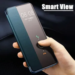 Smart Flip Phone Case For Samsung Galaxy Note 20 Ultra S20 S21 FE S22Plus S23 S24 S25 S26 Side Window View Plastic Leahter Cover