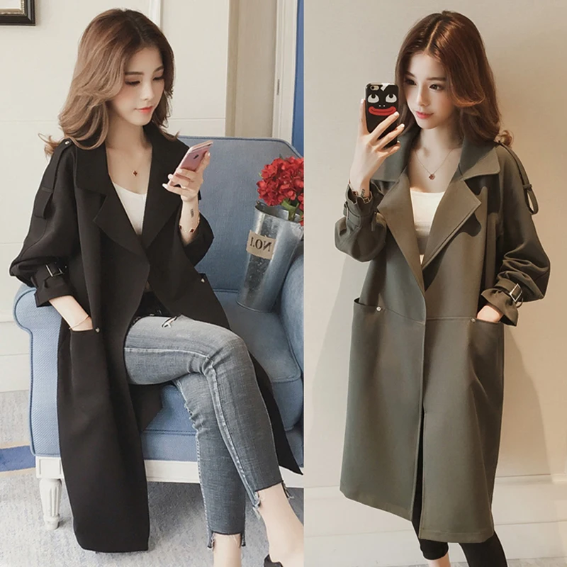 Women's Mid-Length Coat Spring Autumn British Style Thin Outerwear Elegance Aesthetic Korean Version Long Sleeve Straight Cut