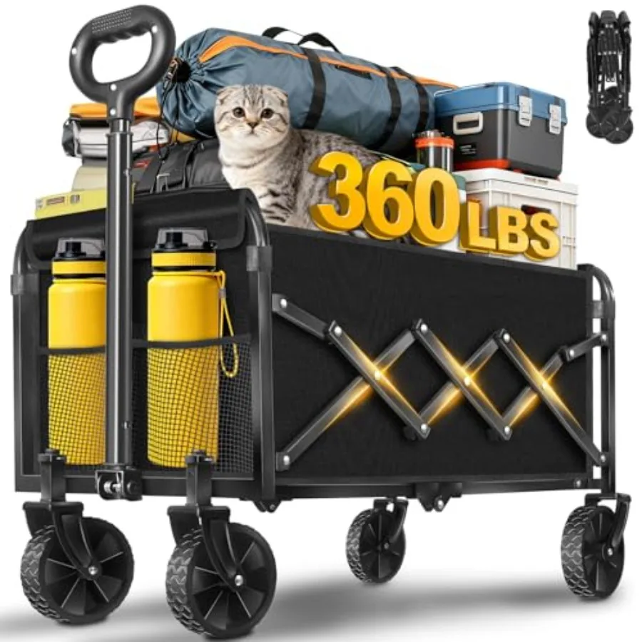 

Foldable Collapsible Wagons Carts with Wheels — Folding Utility Wagon Cart Portable and Easy to Store for GroceriesApartment Mo