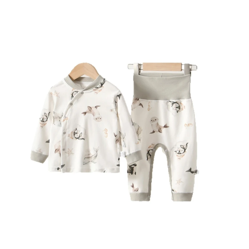 

Unisex Baby Cotton Animal Print Fall Underwear Set Infant Stand-Collar Top & High-Waist Pants Halloween Warm Outfit